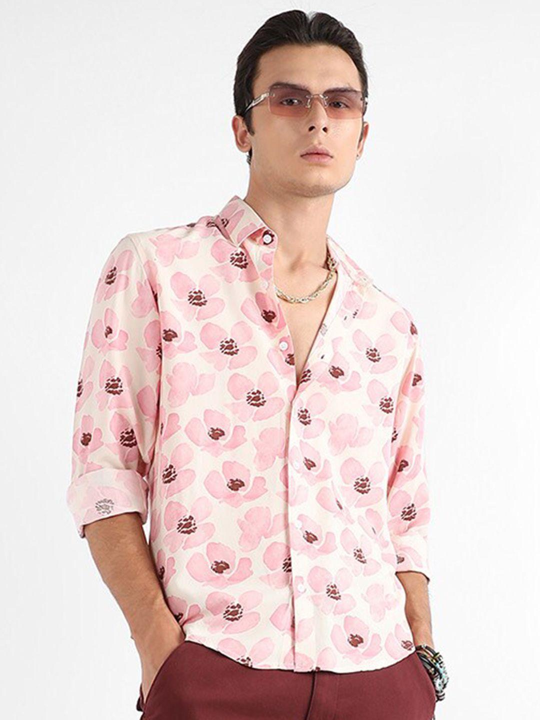 campus sutra classic floral printed spread collar long sleeve casual shirt