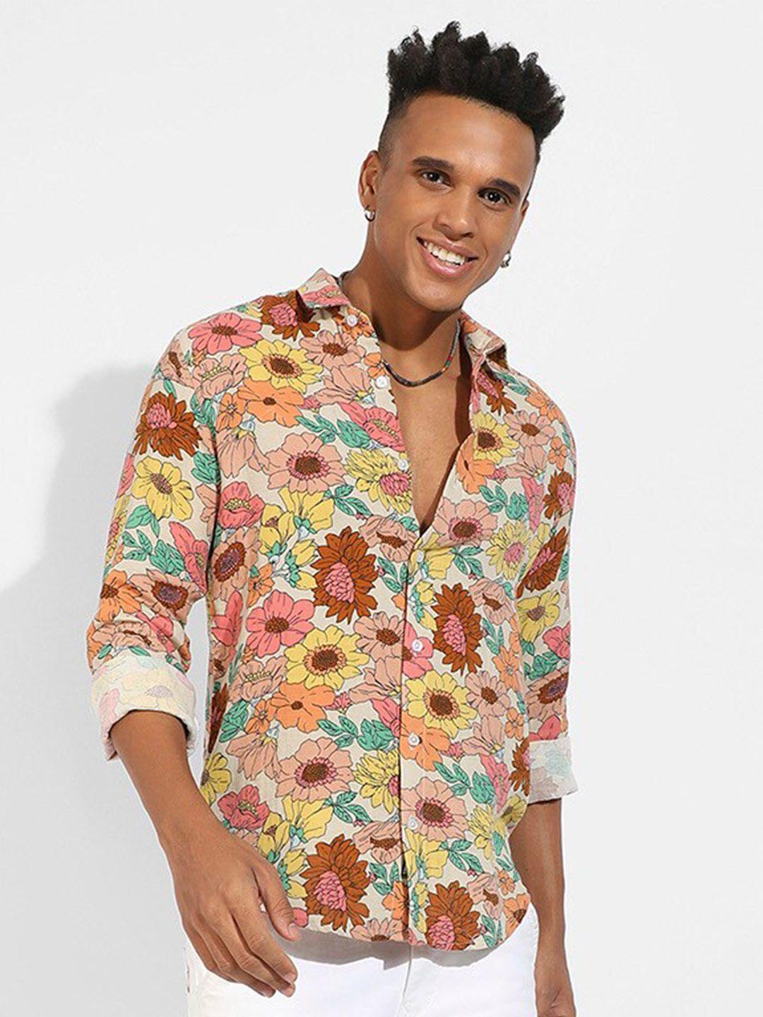 campus sutra floral printed classic regular fit opaque cotton casual shirt