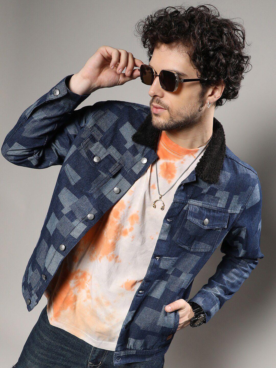 campus sutra geometric printed windcheater tailored jacket