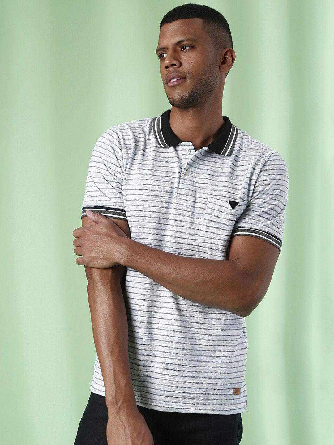 campus sutra grey striped polo collar casual t-shirt