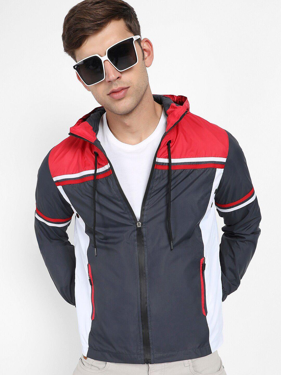 campus sutra hooded colourblocked windcheater outdoor tailored jacket