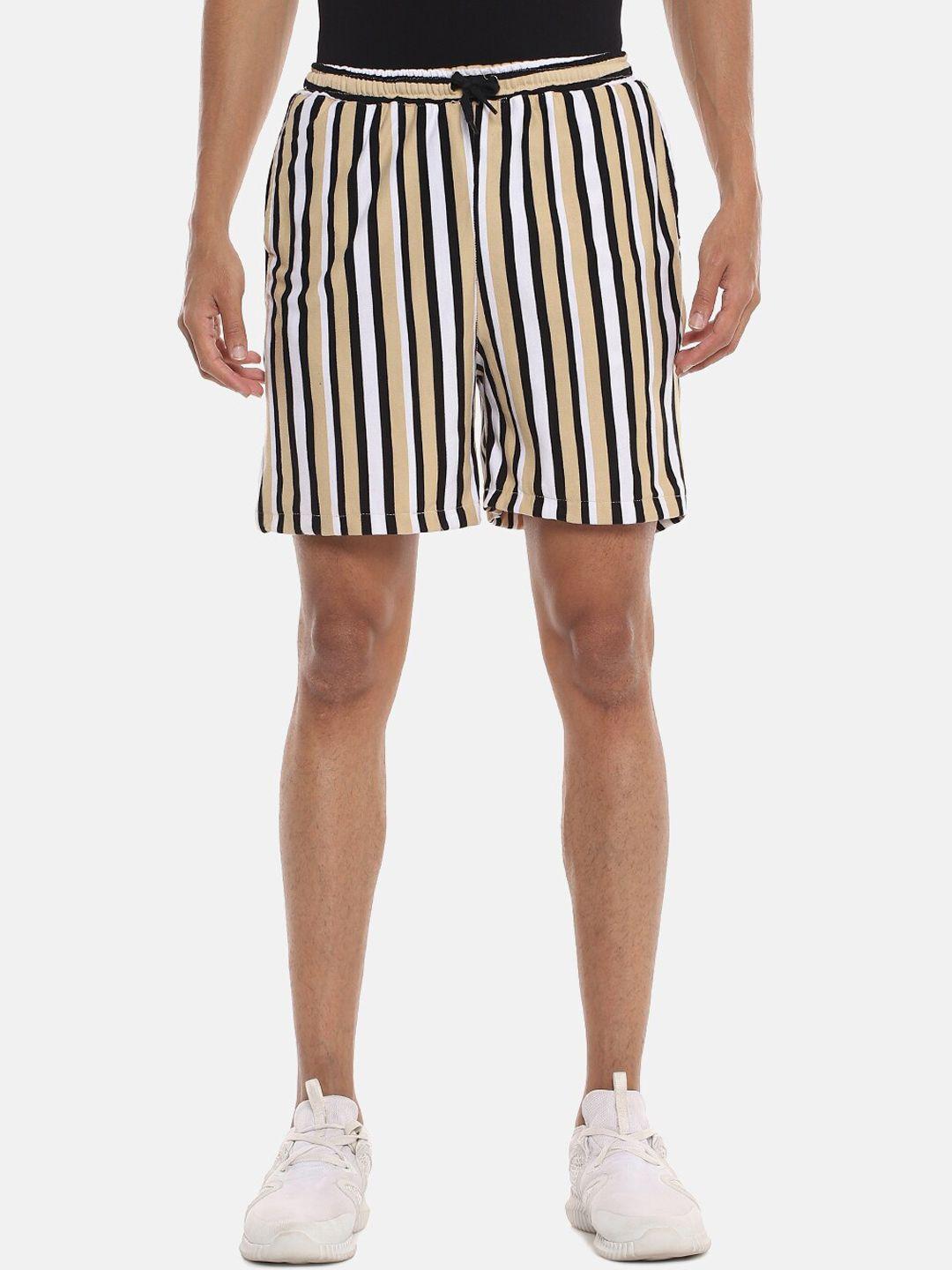 campus-sutra-men-beige-striped-regular-fit-shorts