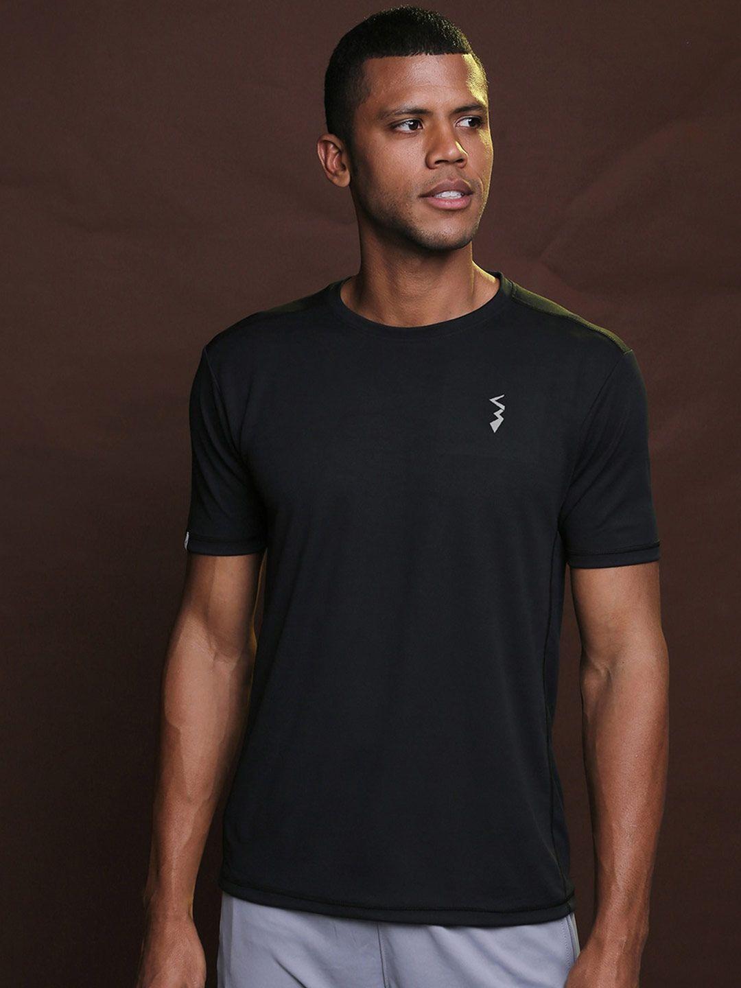 campus sutra men black dri-fit solid running t-shirt
