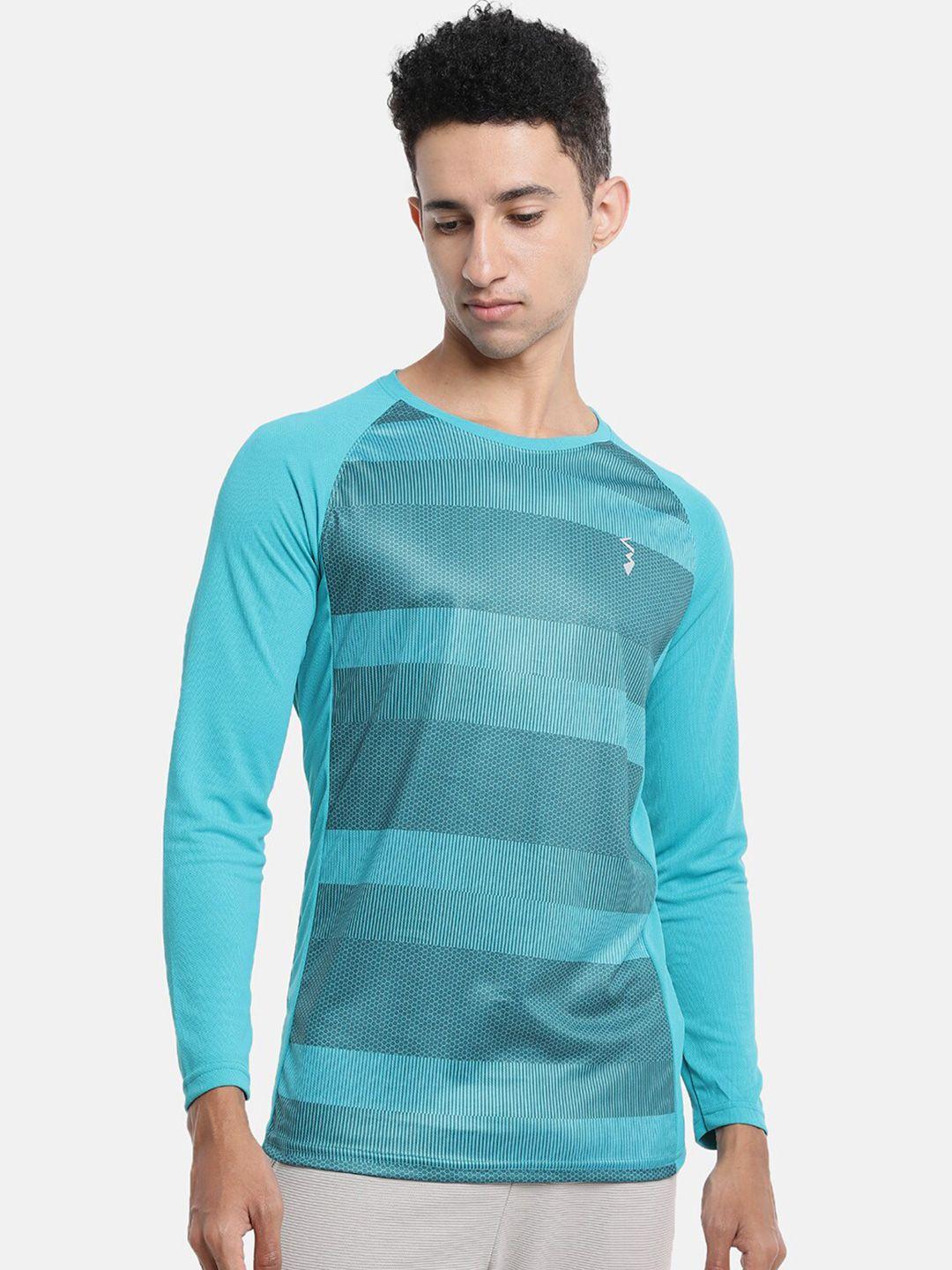 campus sutra men blue striped regular fit outdoor t-shirt