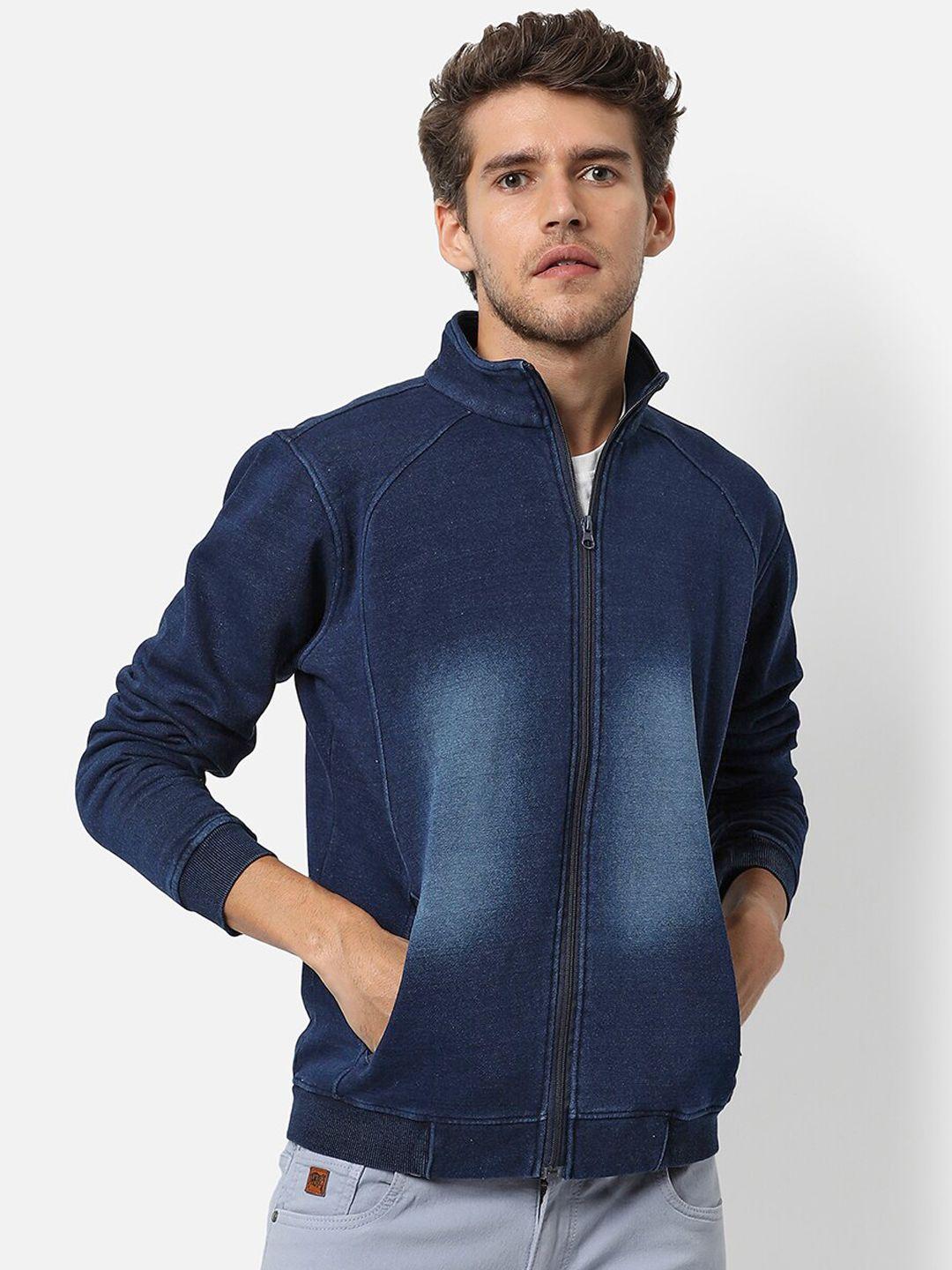 campus sutra men blue washed windcheater outdoor bomber jacket