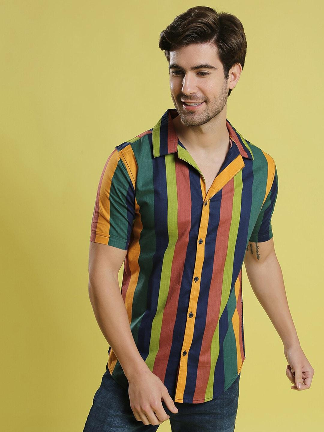 campus sutra men multicoloured opaque striped casual shirt