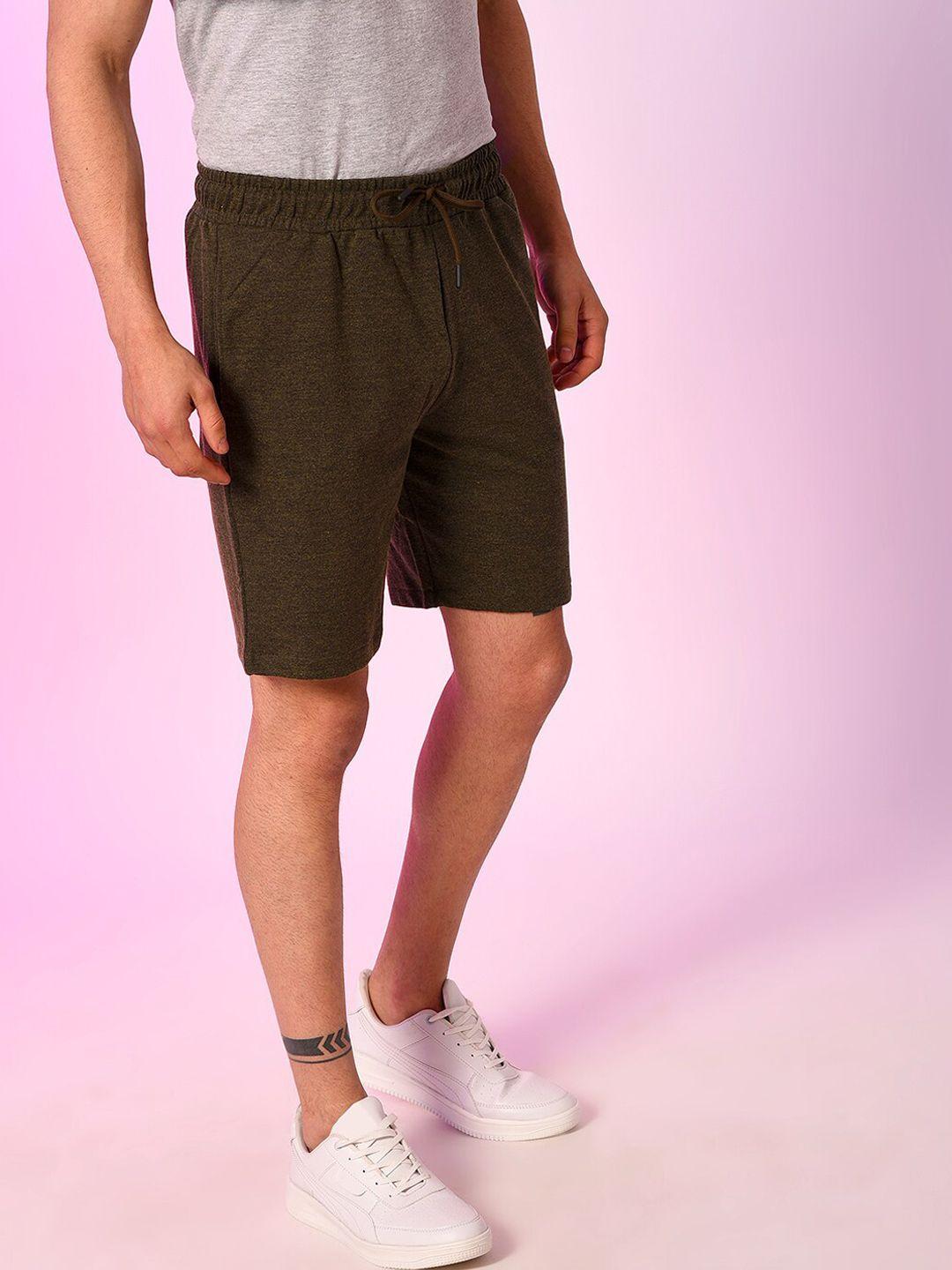 campus sutra men olive green regular fit cotton outdoor shorts