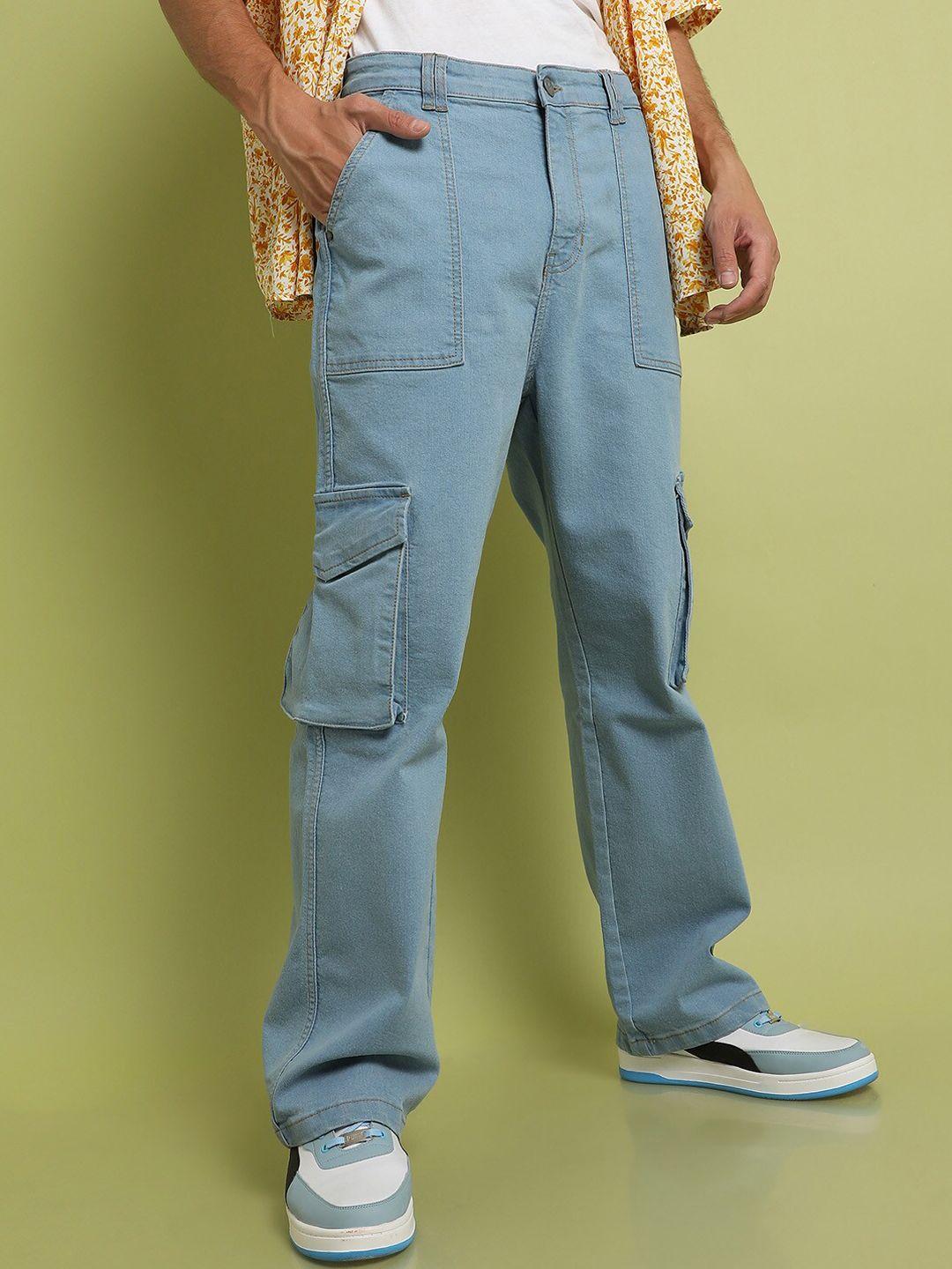 campus sutra men smart wide leg clean look stretchable cargo jeans