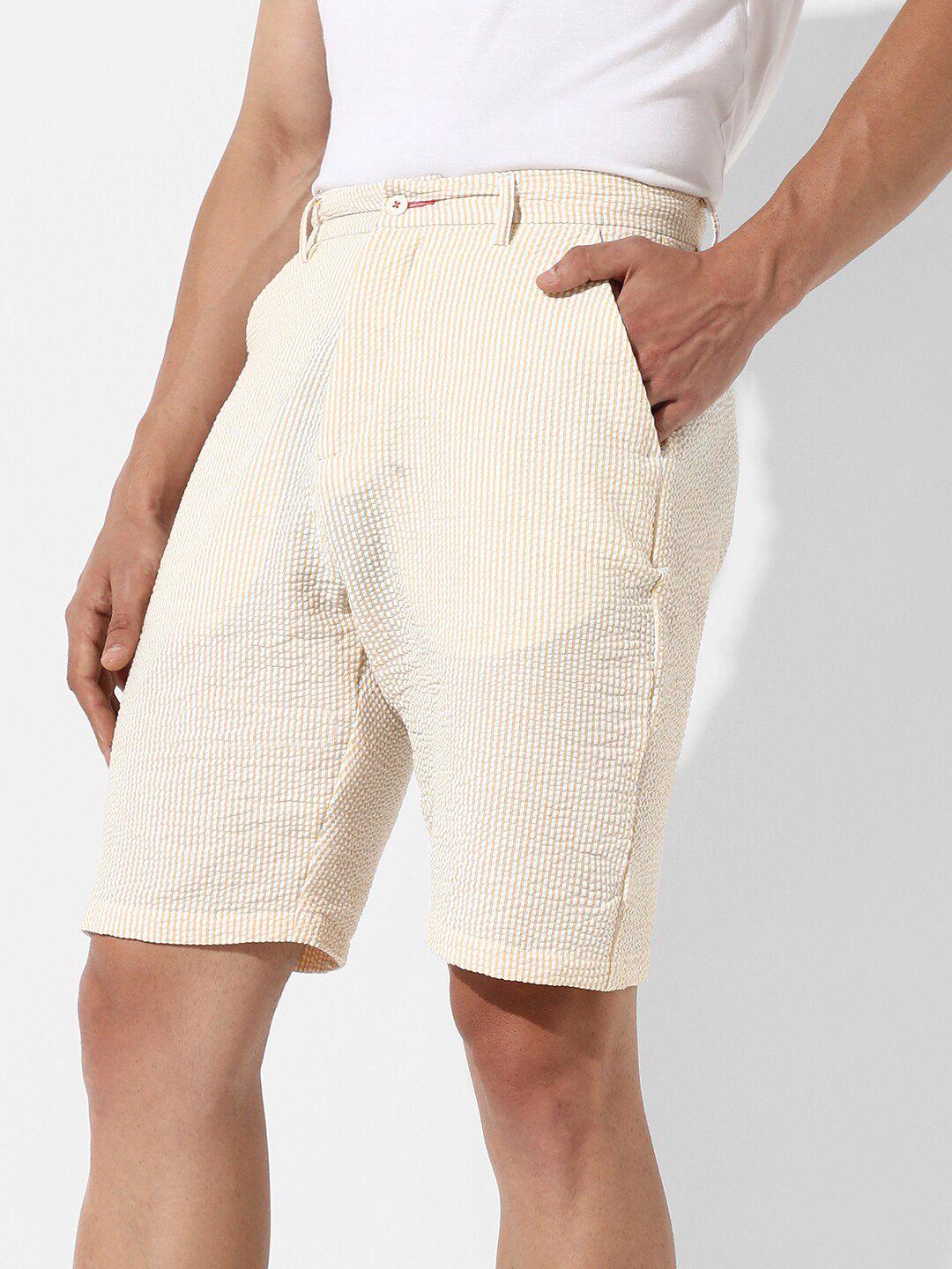 campus sutra men striped mid-rise cotton shorts