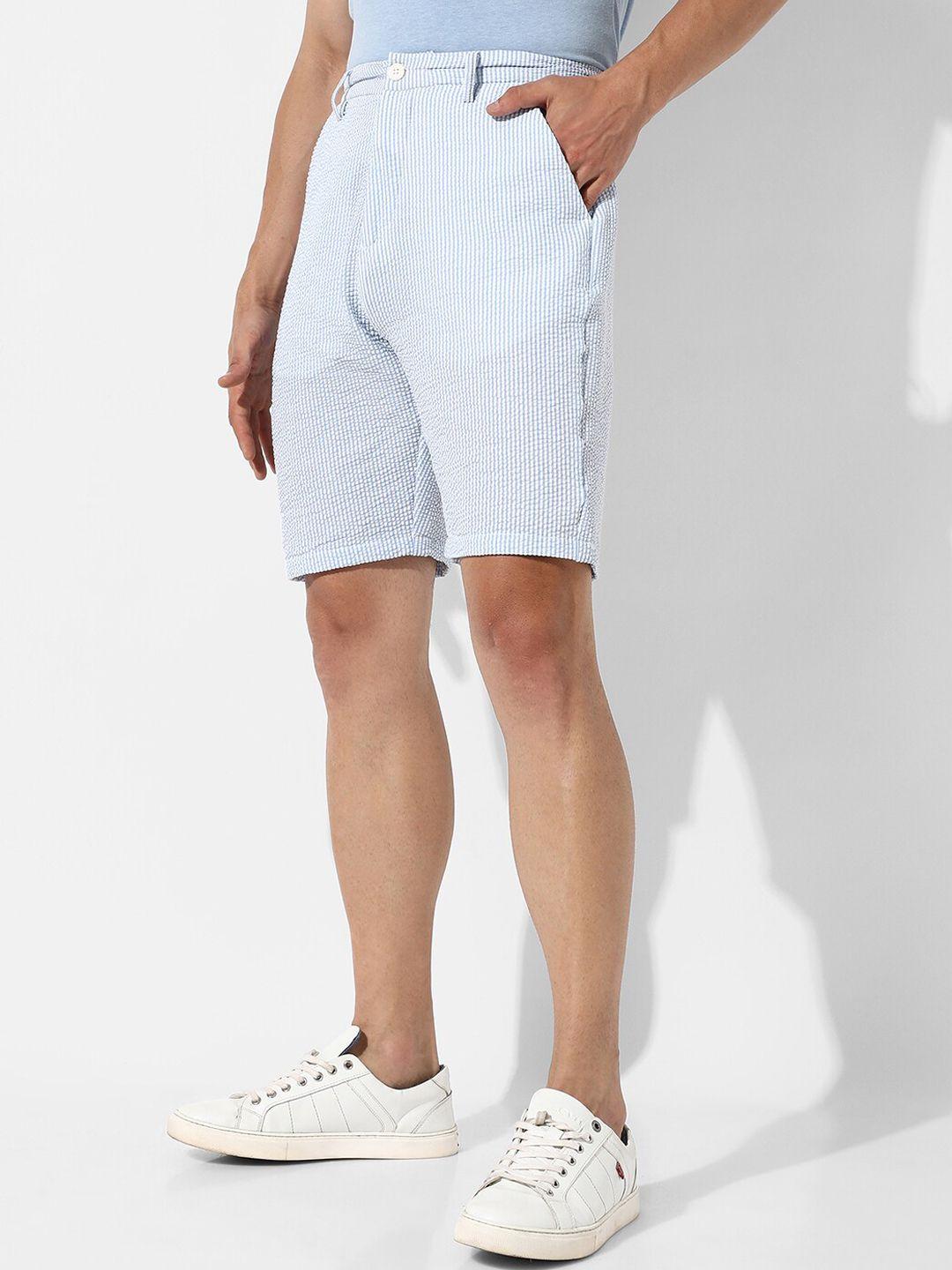 campus sutra men striped mid-rise cotton shorts