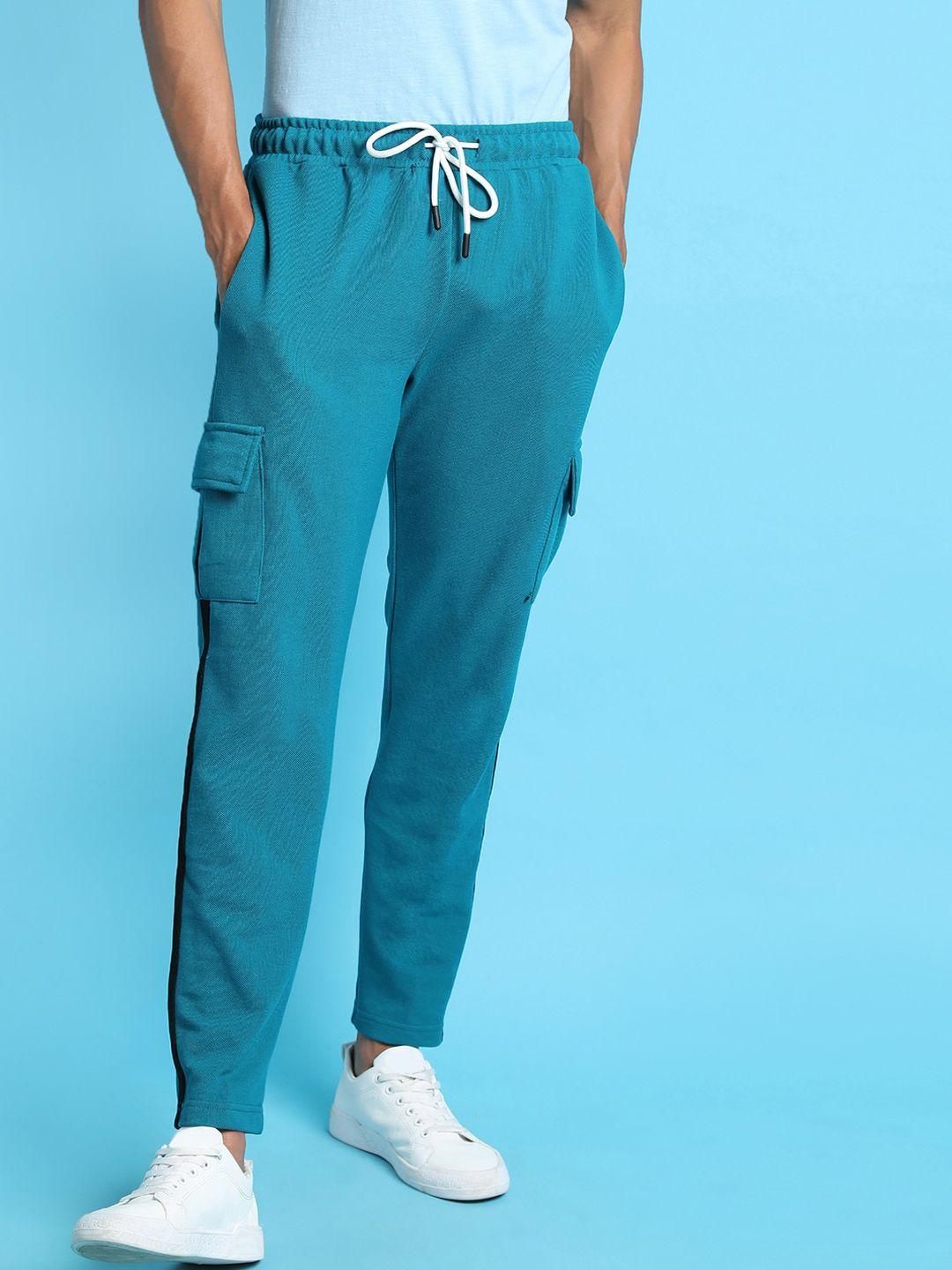 campus sutra men teal solid track pants