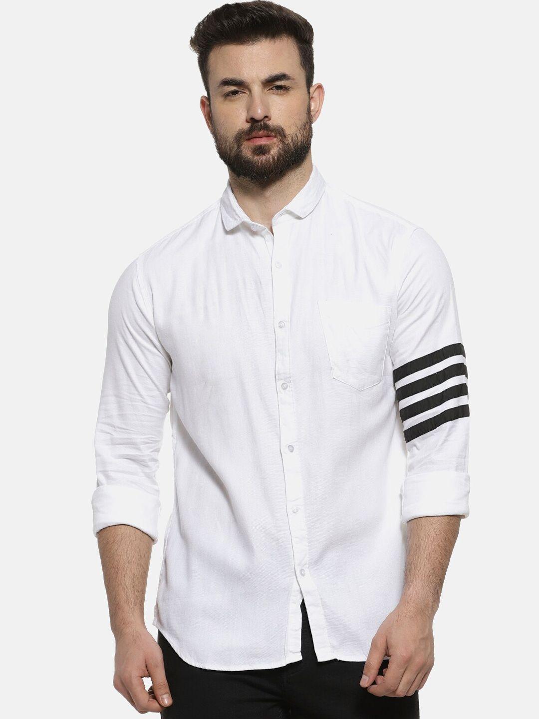 campus sutra men white regular fit solid casual shirt