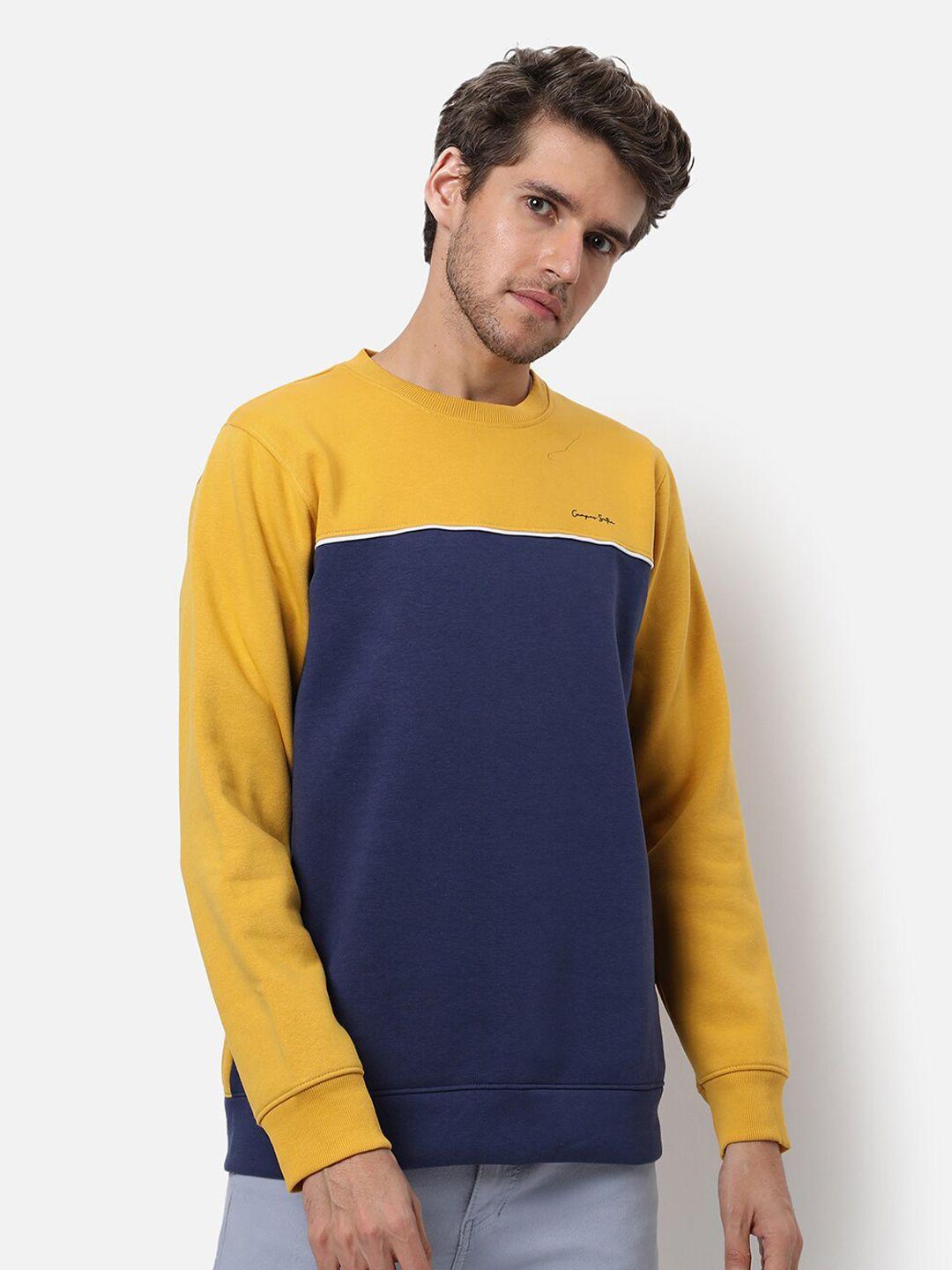 campus-sutra-men-yellow-&-blue-colourblocked-pullover