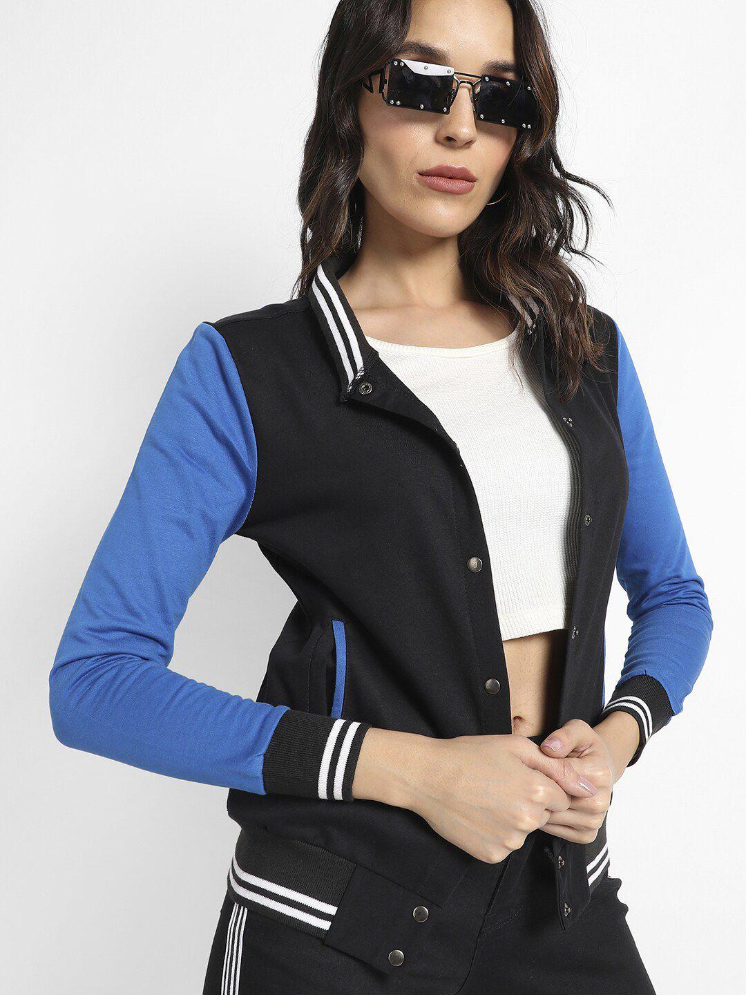campus sutra mock collar colourblocked cotton bomber jacket with windcheater