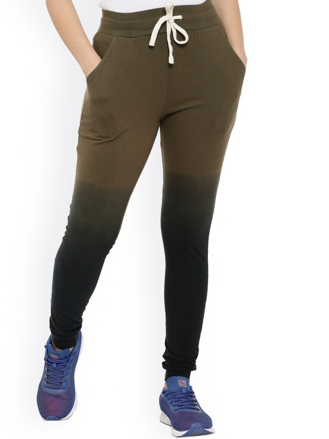 campus sutra olive green & black ombre joggers