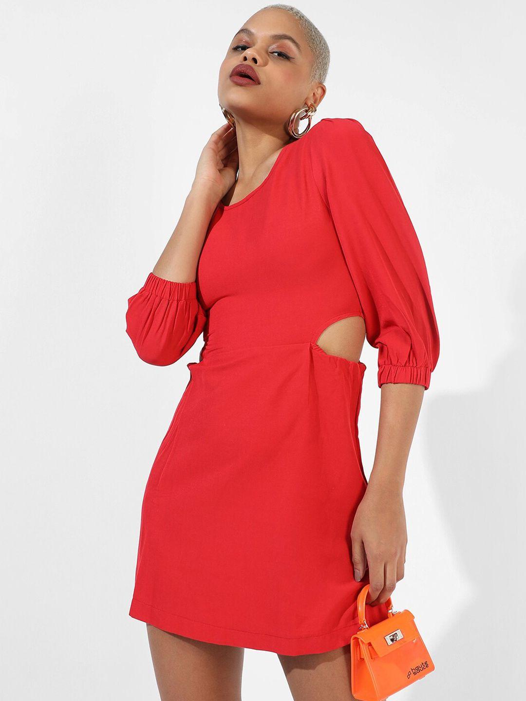 campus sutra puff sleeve fit & flare dress
