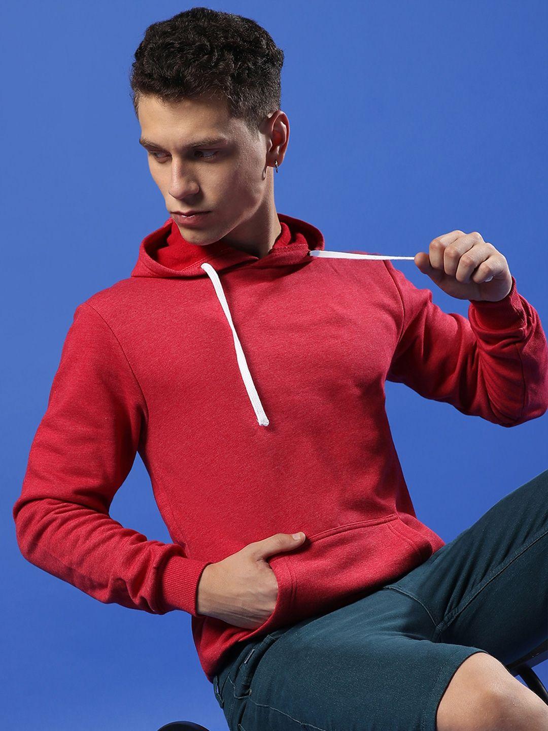 campus sutra red hooded cotton sweatshirt