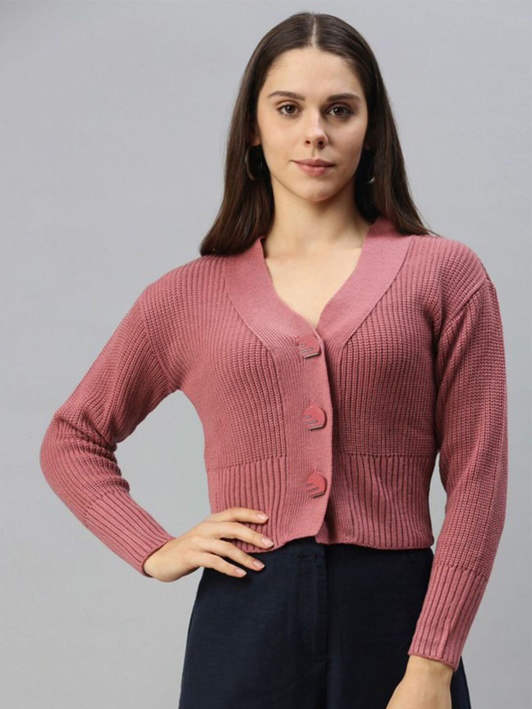 campus sutra ribbed v-neck woollen cardigan
