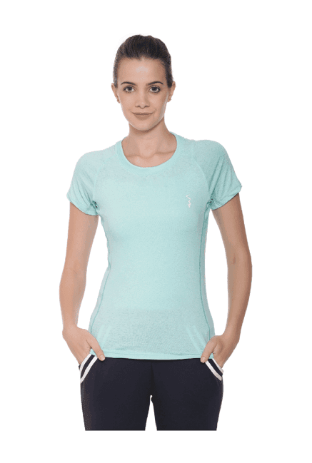 campus sutra sea green textured polyester t-shirt