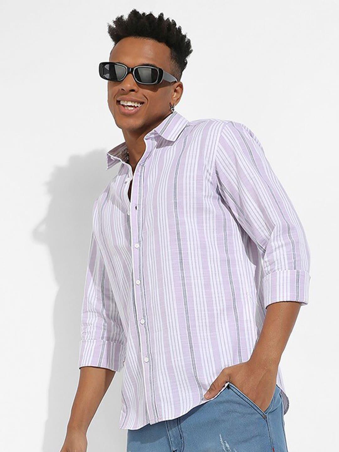 campus sutra striped classic regular fit opaque cotton casual shirt