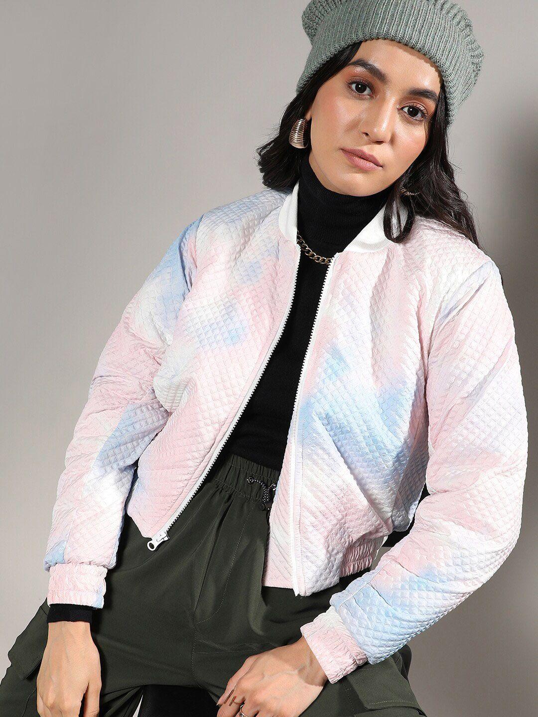 campus sutra tie& dye micro diamond quilted crop puffer jacket