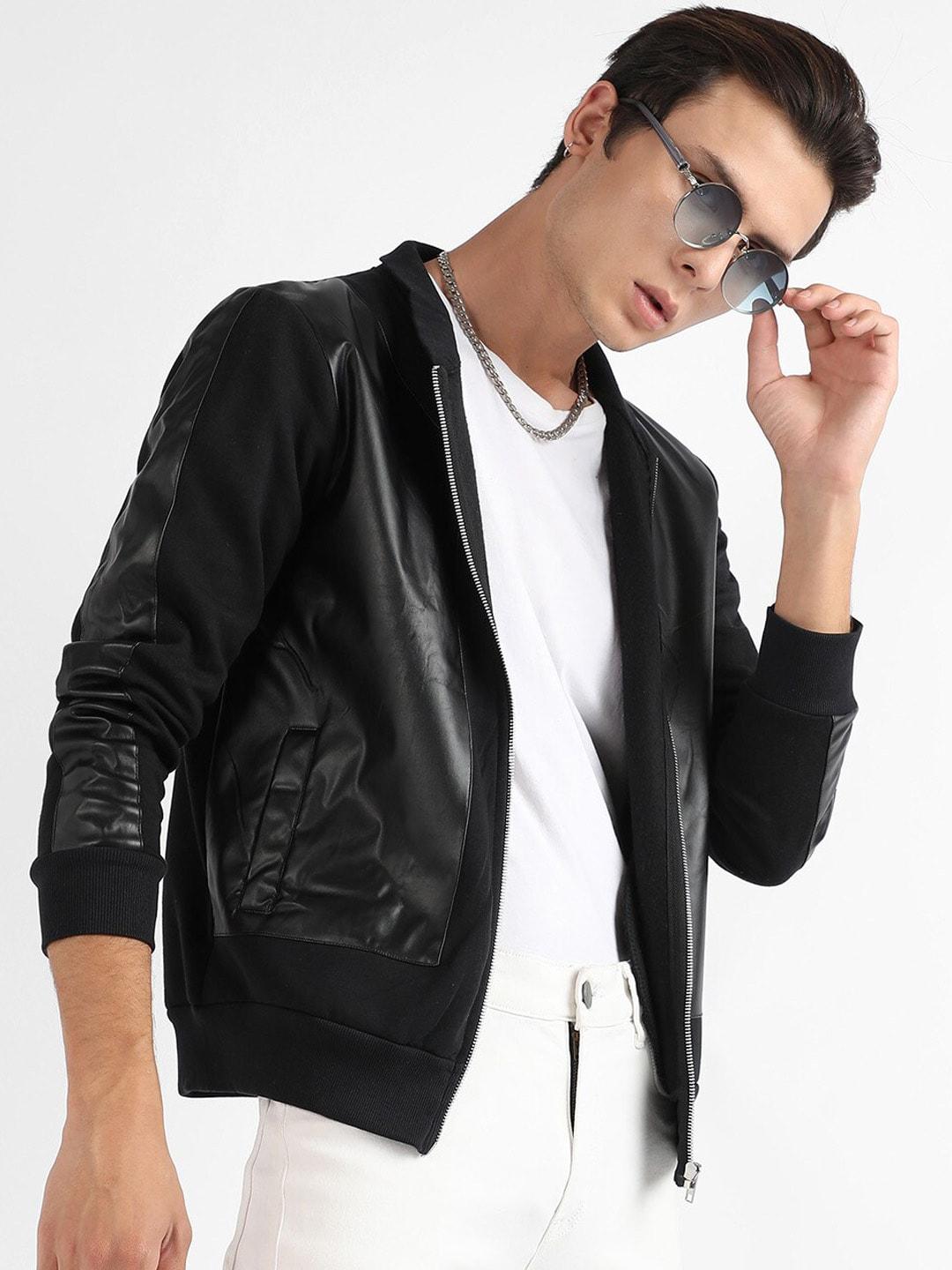 campus sutra windcheater cotton leather jacket