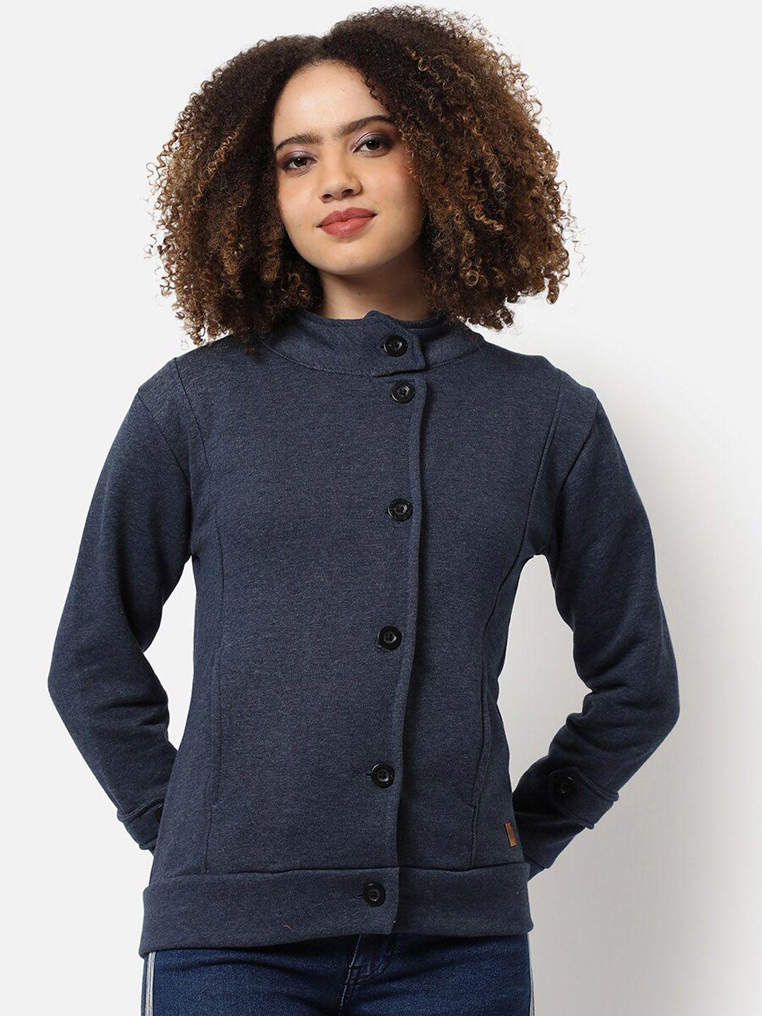 campus sutra women blue washed windcheater outdoor tailored jacket
