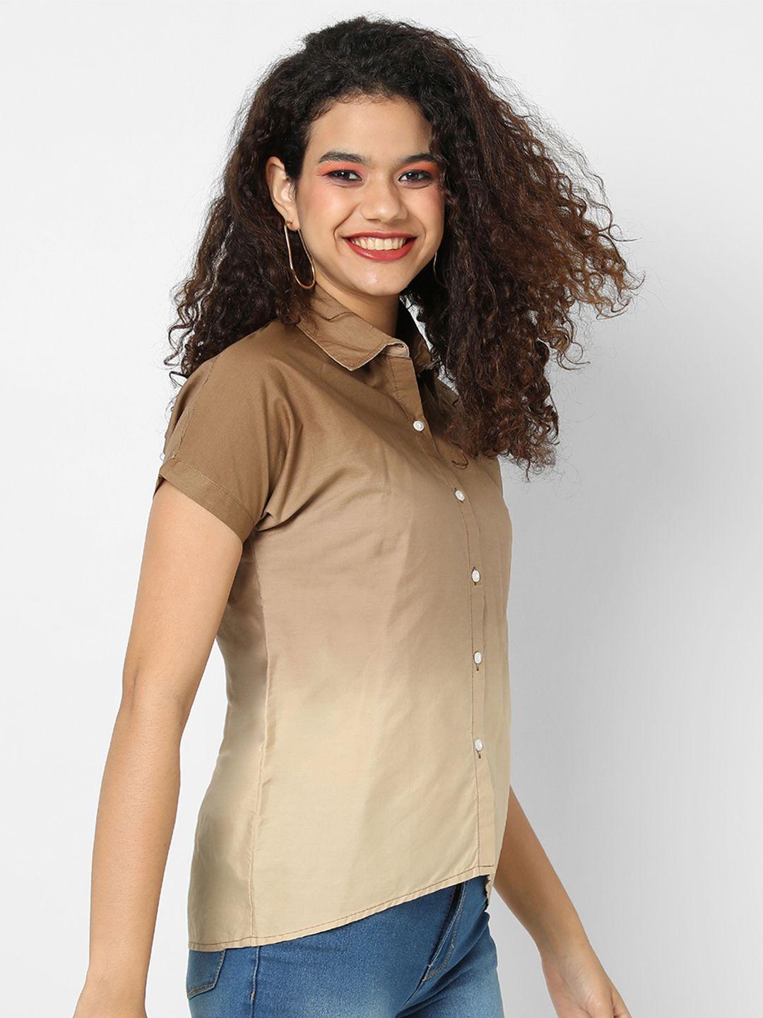 campus sutra women brown classic casual shirt