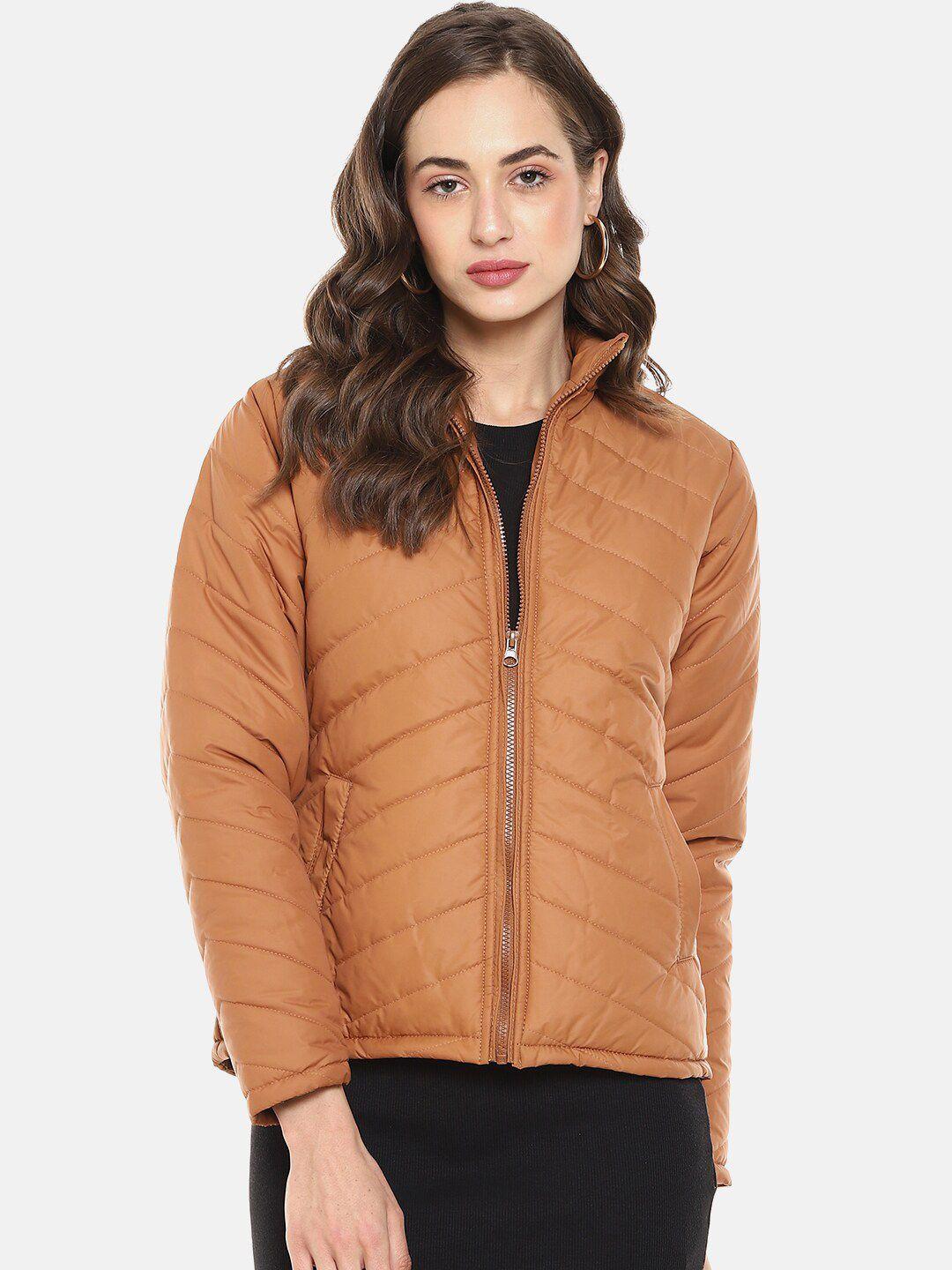 campus sutra women brown windcheater quilted padded jacket