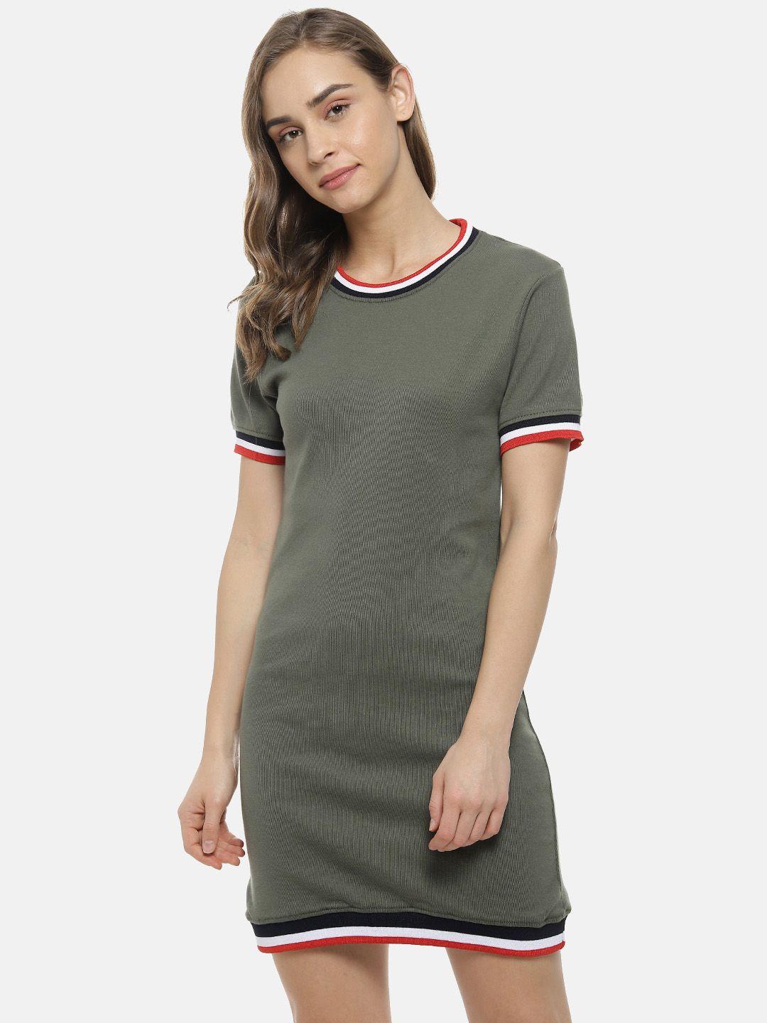 campus sutra women green solid knitted t-shirt dress
