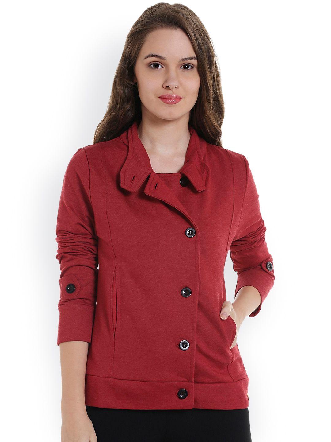 campus sutra women maroon solid sporty jacket