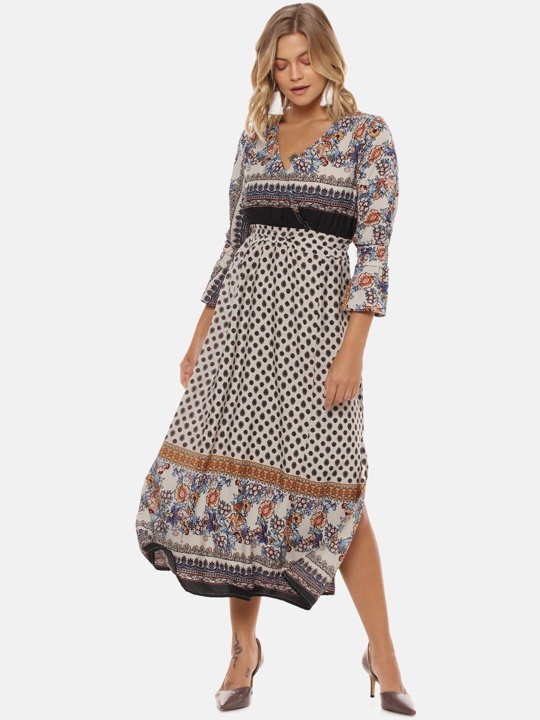 campus sutra women multicoloured printed fit and flare dress
