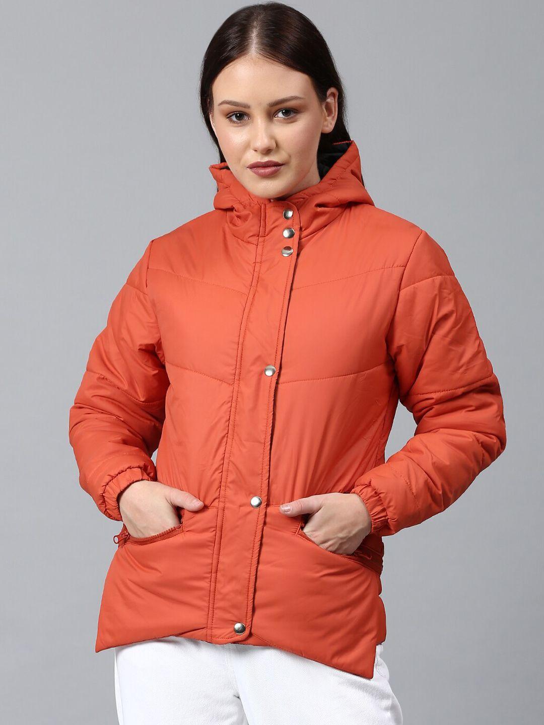 campus sutra women orange windcheater outdoor puffer jacket
