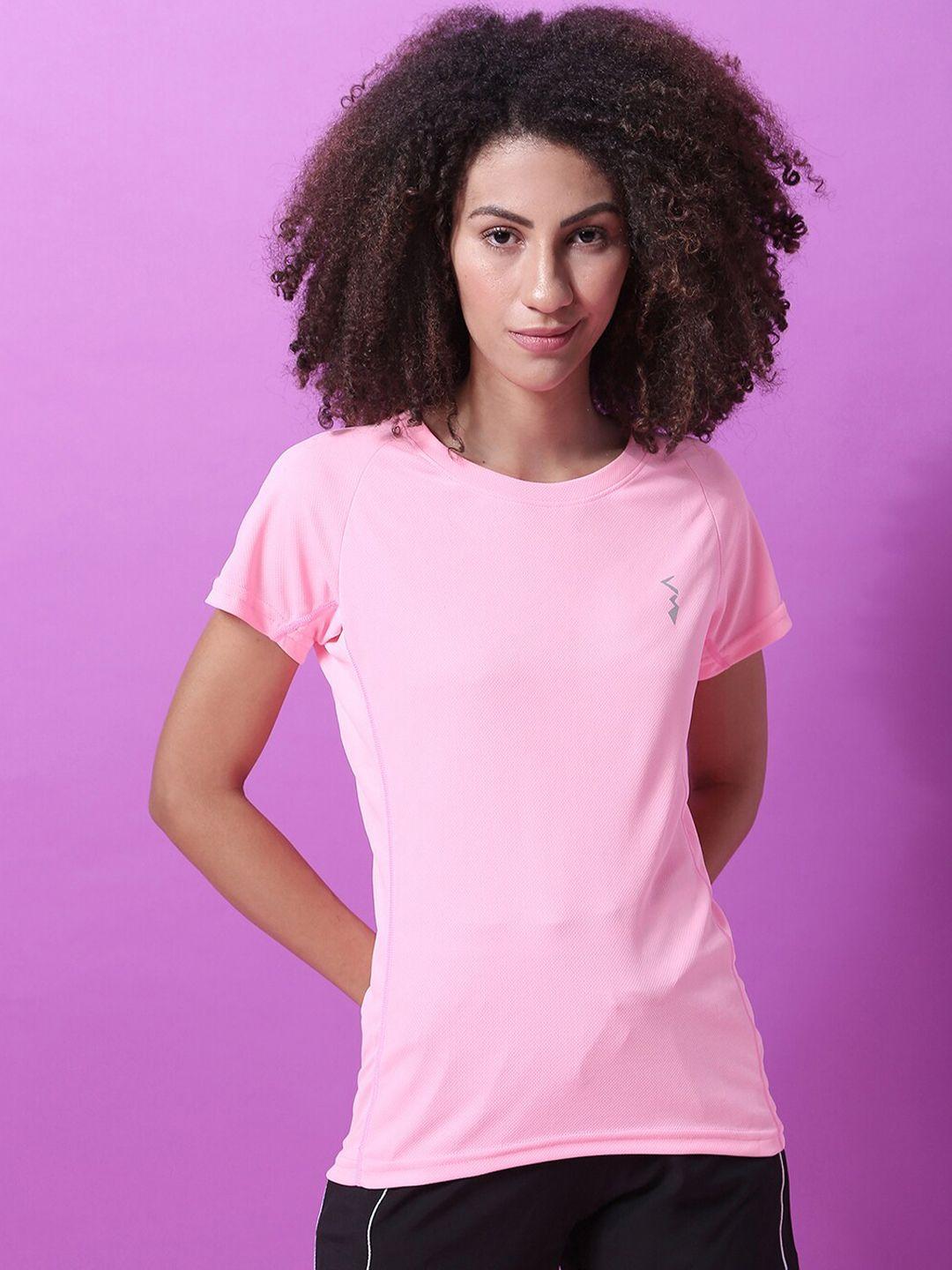 campus sutra women pink solid v-neck t-shirt