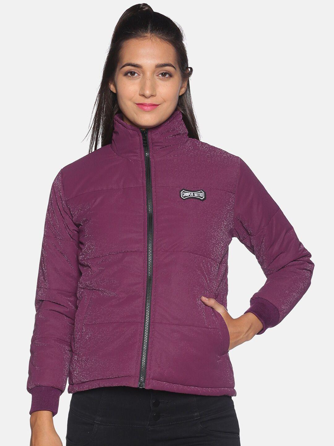 campus sutra women purple windcheater padded jacket