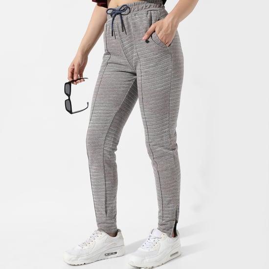 campus sutra women striped mid-rise track pants
