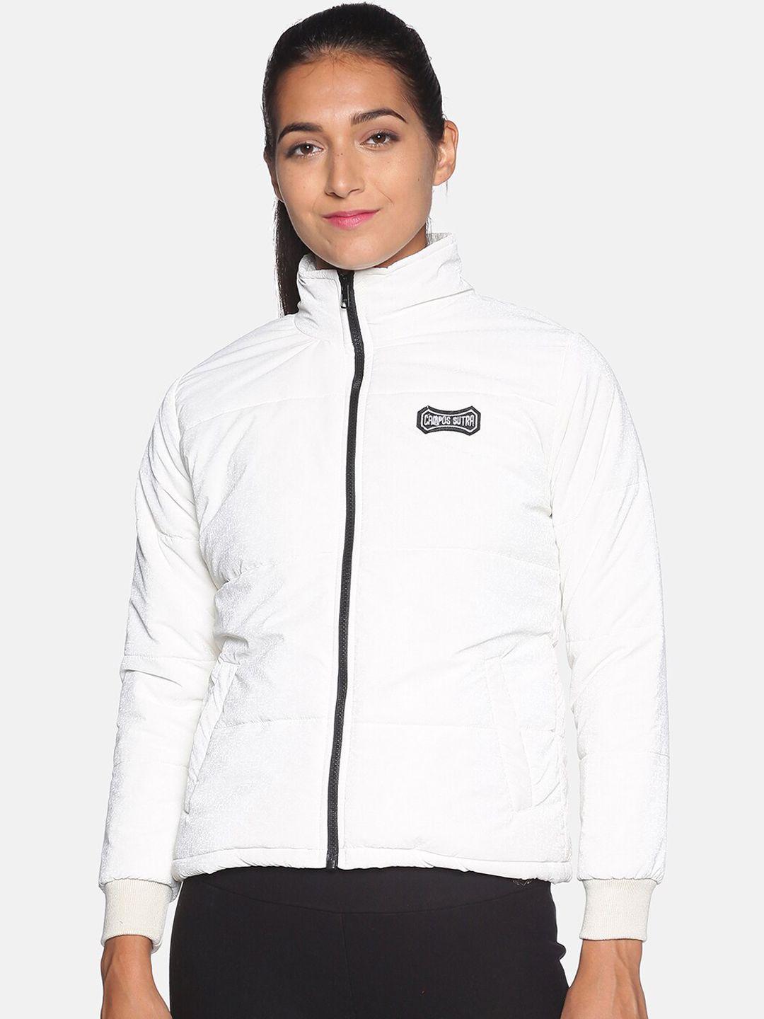 campus sutra women white solid windcheater padded jacket