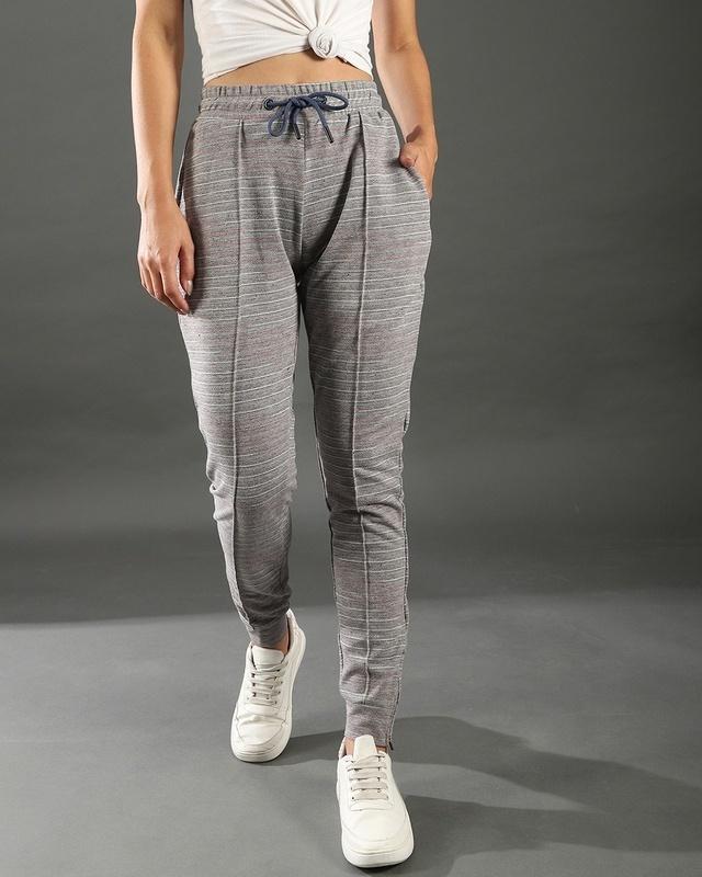 campus sutra women's grey striped relaxed fit track pant
