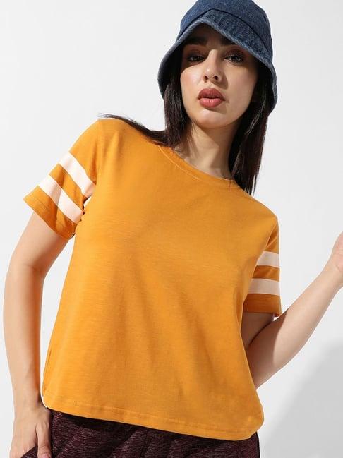 campus sutra yellow regular fit t-shirt