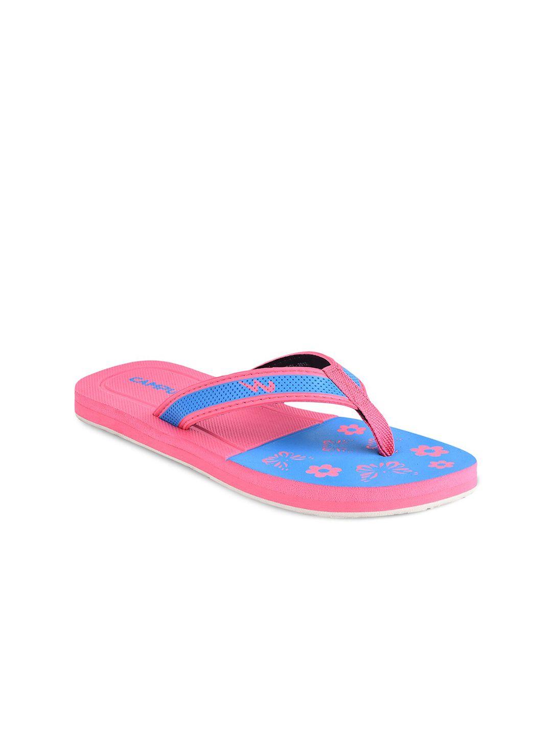 campus women pink & blue printed slip-on flip flops