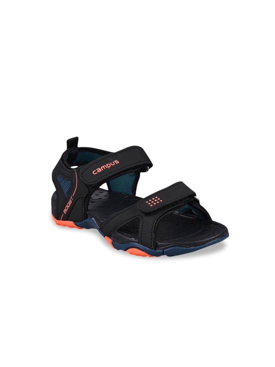 campus  kids black & orange  solid sports sandals