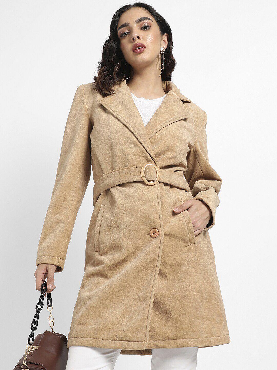 campus beige single-breasted long overcoat