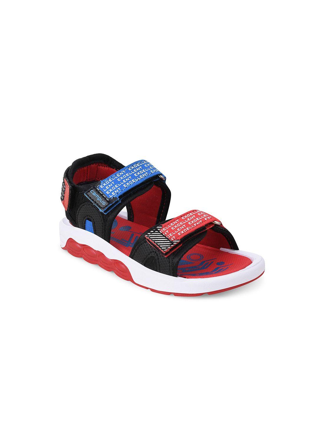 campus kids black & red patterned sports sandals