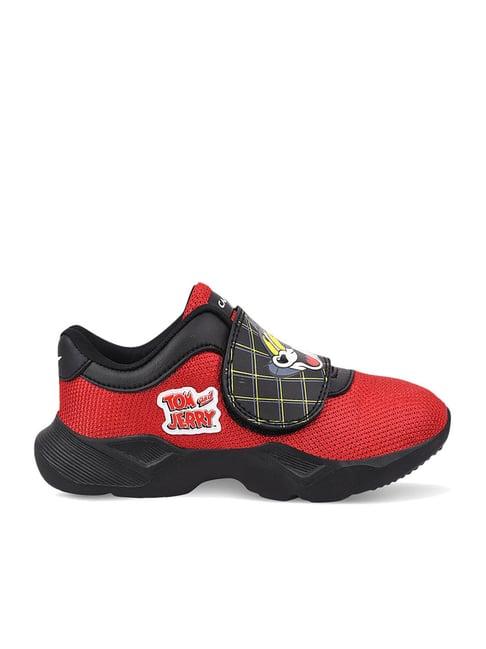 campus kids red & black velcro shoes