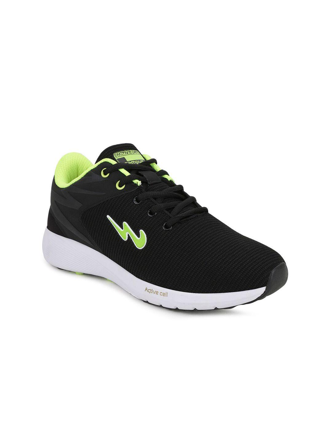 campus men black & fluorescent green woven design running shoes