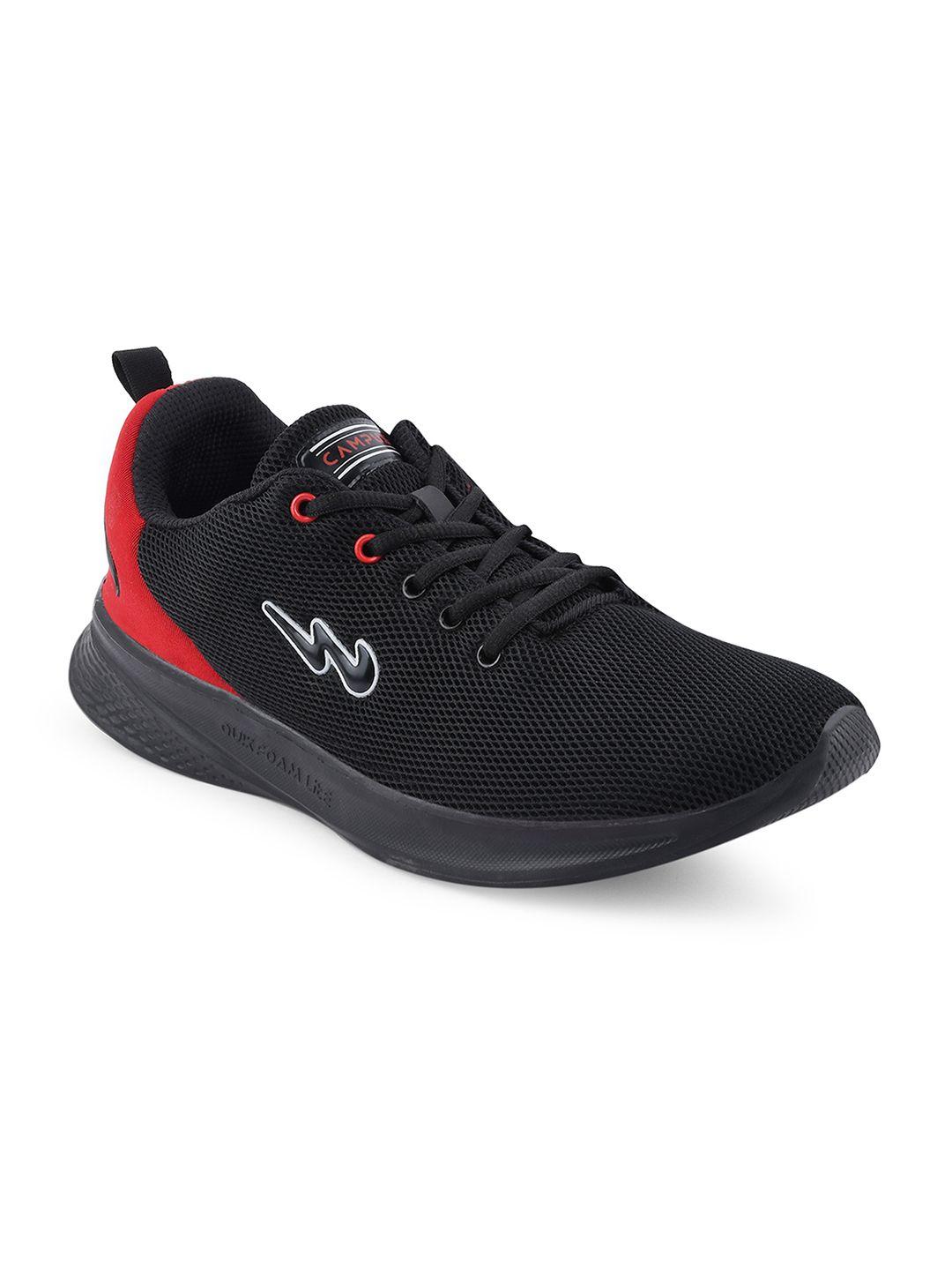 campus men black & red mesh running shoes