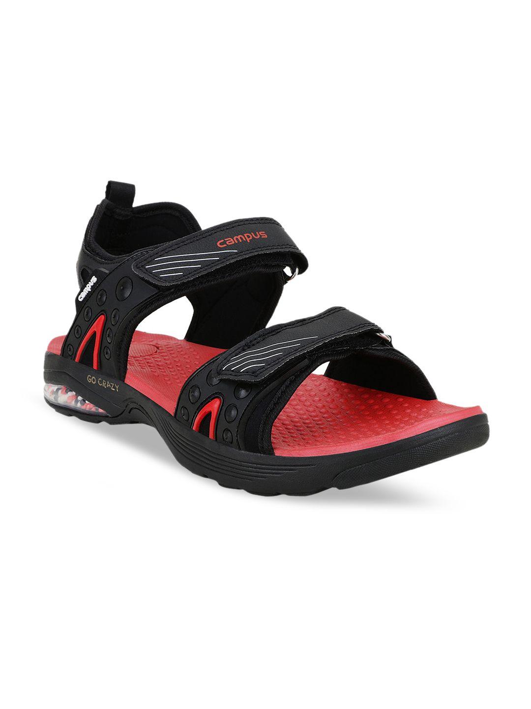 campus men black & red printed sports sandals