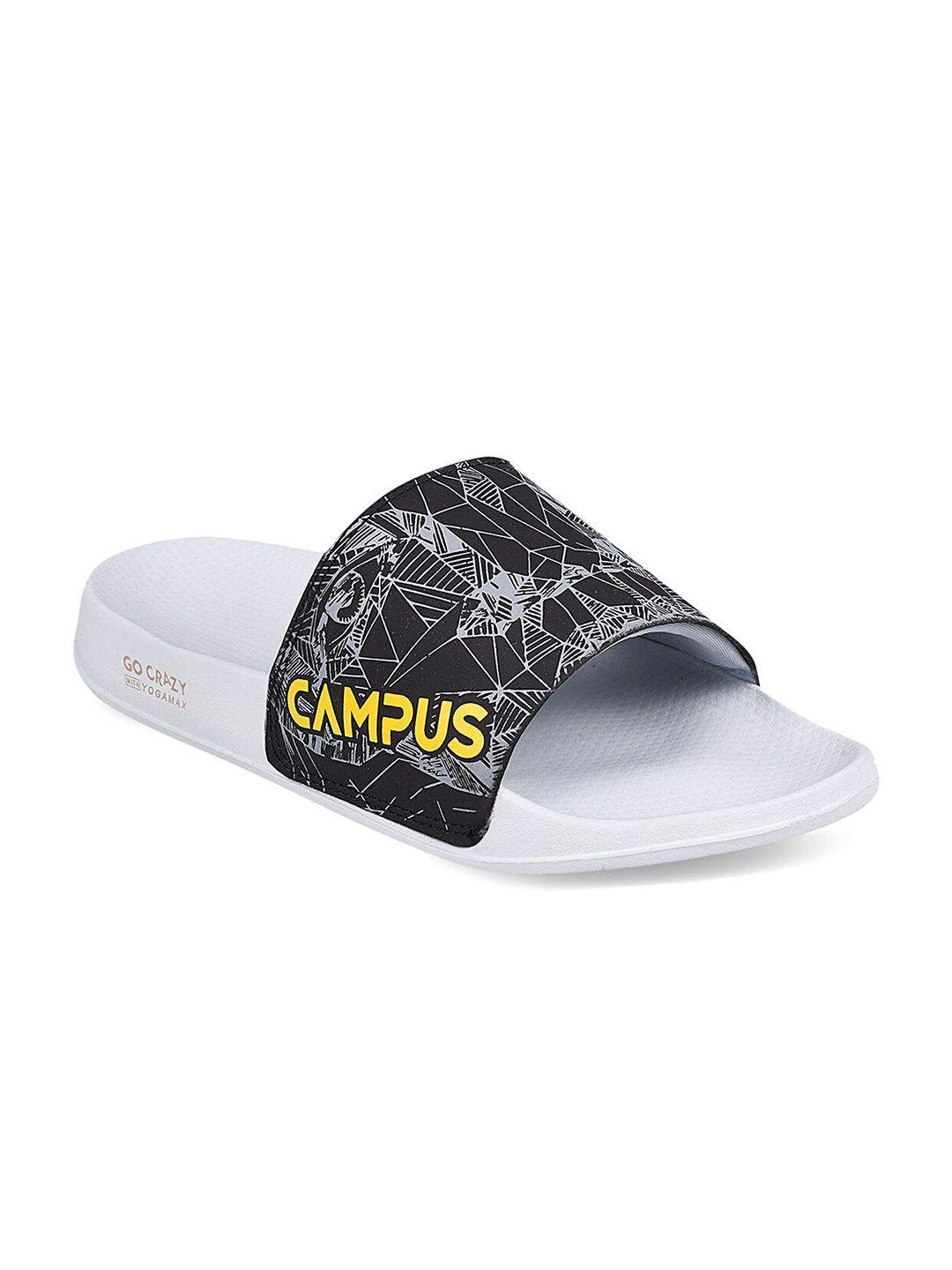 campus men black & white printed casual sliders