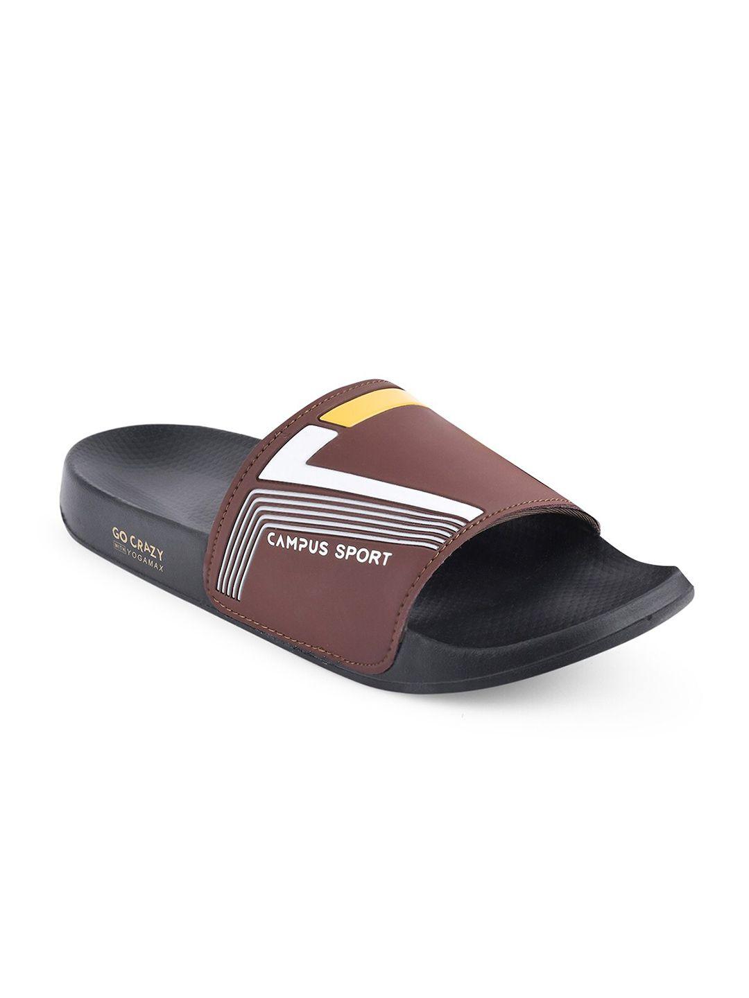 campus men brown & black printed sliders