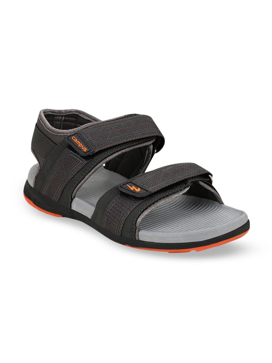 campus men charcoal grey solid sports sandals